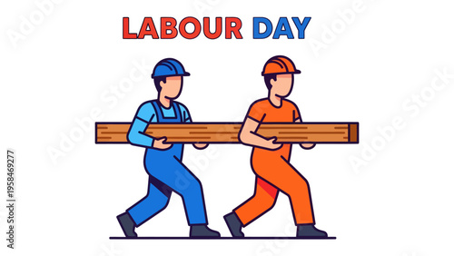Labour Day Illustration: Celebrating workers and workforce, this illustration features two builders, united in strength. Embodying themes of labor and dedication.