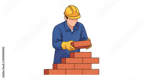 Bricklayer at Work: A construction worker meticulously places a brick, embodying craftsmanship and the building process.