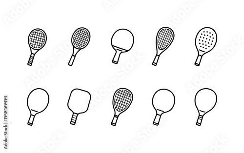 Collection of various racket icons for sports like tennis, pickleball, and ping pong
