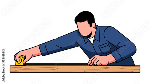 Precision at Work: A skilled artisan meticulously measures a piece of timber with a measuring tape, his focus and expertise embodying the craft.