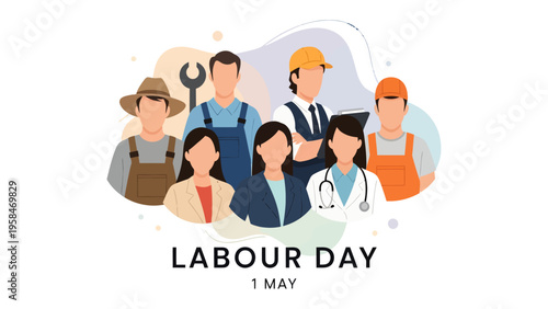 Labor Day: A diverse group of workers from various professions stands united, symbolizing the hard work and dedication that fuels progress and prosperity on Labor Day. 