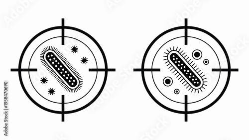 Kill bacteria target graphic, antibacterial target icon, germ elimination symbol for hygiene, precision target symbol representing germ removal and sanitation, infection prevention concept, modern 