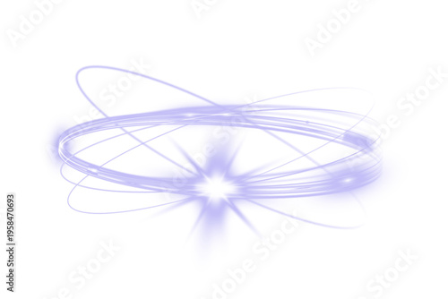 Blue glowing orbital light trails swirl with star flash effect isolated on dark background abstract futuristic energy motion design.