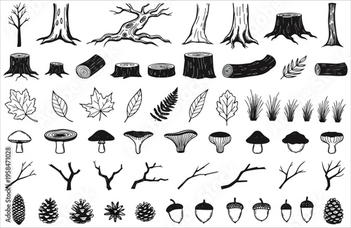 Collection of various tree and plant elements
