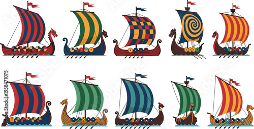 Vintage Nautical Exploration Set with Sailing Ships, Antique World Maps, Compasses, and Maritime Symbols for Historical Discovery and Naval Adventure Vector Designs