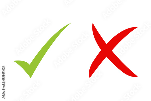Green Check Mark and Red X Mark Flat Icons for Yes and No Decisions