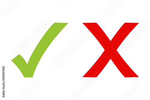 Bold green check mark and red cross sign icons for clear approval and rejection indications