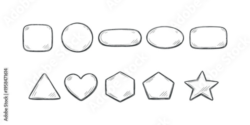 Collection of hand-drawn geometric and symbolic shapes with a sketchy outline style