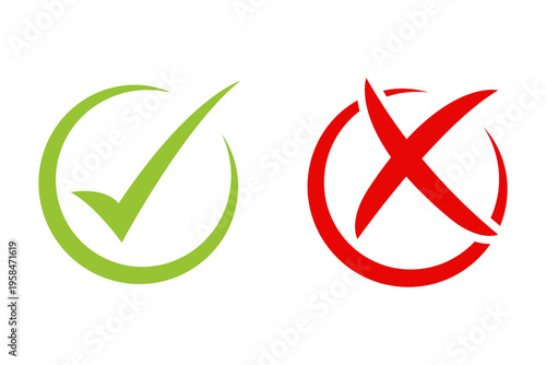 Circular Green Check Mark and Red X Mark Icons for Approval and Rejection