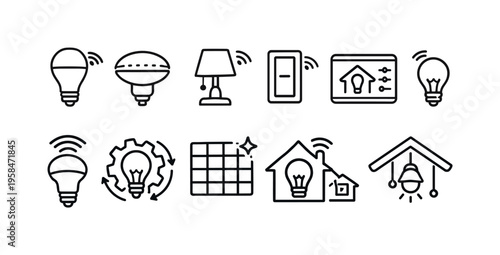 Smart lighting icons collection for home automation and technology concepts