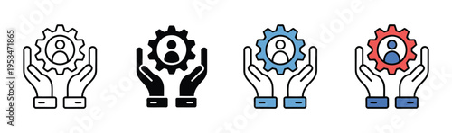 Management icon set multiple, corporate leadership and management symbols, including team collaboration, strategy development, project tracking and business operations, modern flat vector icons 