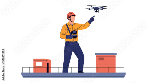 Drone Operator at Work: A professional drone operator expertly guides a quadcopter through the air, meticulously monitoring its flight.