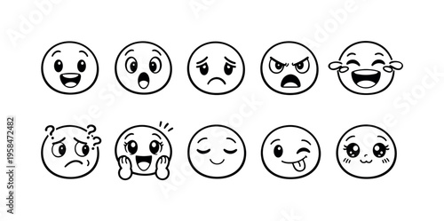 Collection of hand-drawn emoticons expressing various emotions and reactions