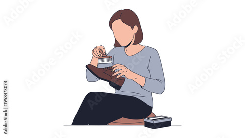 Shoe Restoration: A focused individual meticulously restores a worn shoe with gentle precision. 