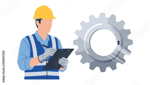 Engineer's Meticulous Inspection: A skilled engineer, meticulously documenting intricate machinery details, exemplifies precision and dedication in the pursuit of mechanical excellence. 