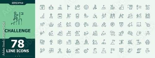 Challenge line icon set. Difficulty icon. Line symbol and sign. Pack of target, achievement, difficulty, work, strategy, performance and more. Editable stroke. Vector illustration.