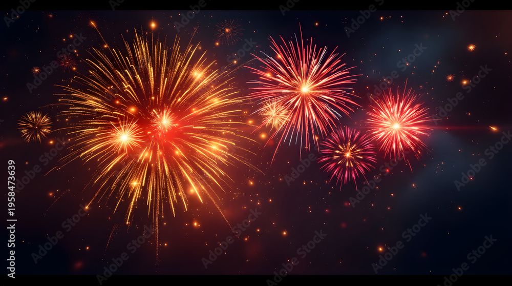 Fototapeta premium Fireworks display against dark night sky