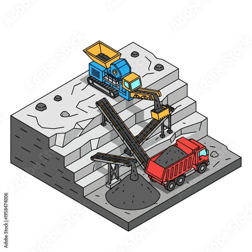 Quarry Construction Site with Heavy Machinery.