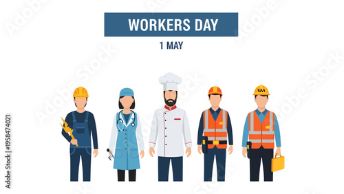 Workers' Day Celebration: An inclusive representation of various professions celebrates Labour Day, symbolizing dedication and the diverse contributions of the working class.