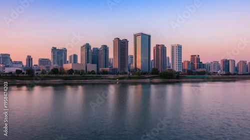 Wallpaper Mural Morning City Reflections. Serene Morning Scene With Light Bathing Highrise Facades And Calm River Torontodigital.ca