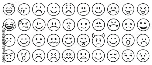 Collection of various emoticon faces on white background
