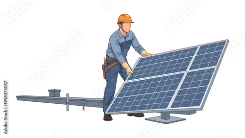 Installation of Solar Panel: A skilled technician meticulously installs a solar panel, embodying the essence of green energy and technological advancement.