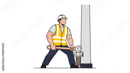 Construction Worker in Action: A skilled construction worker, adorned in safety gear, applies his expertise to secure a structural component with precision and focus. 