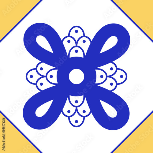 Mexican Talavera Ceramic Tile With Geometric Pattern.