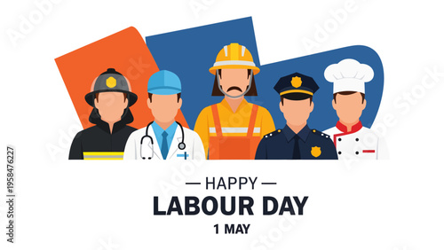 Labour Day Tribute: A diverse group of essential workers stand united, embodying the spirit of Labour Day with their dedication and service.