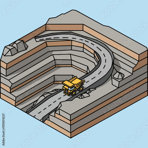 Yellow Dump Truck on Roadway Illustration.