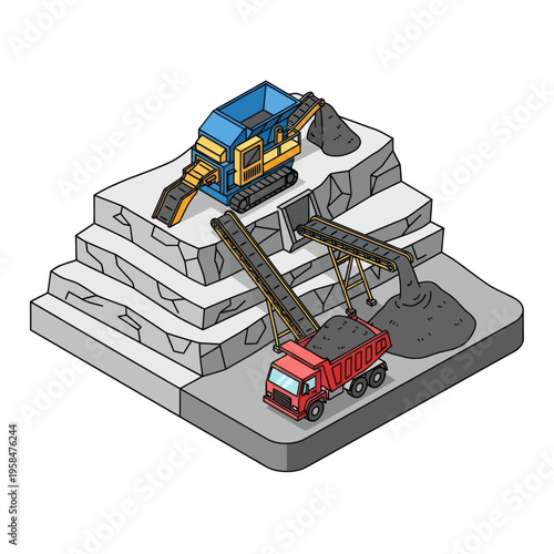 Heavy Machinery Excavator and Dump Truck.