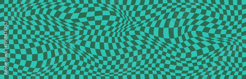 Groovy seamless background with a retro checkerboard design in green. Abstract pattern.