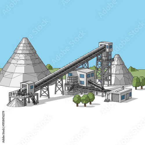 Industrial Mining Facility with Conveyor Belt.