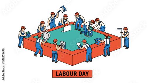 Labour Day: A construction site celebrates Labour Day, with construction workers coming together to build, reflecting the essence of Labour Day and honoring the spirit of teamwork and productivity.