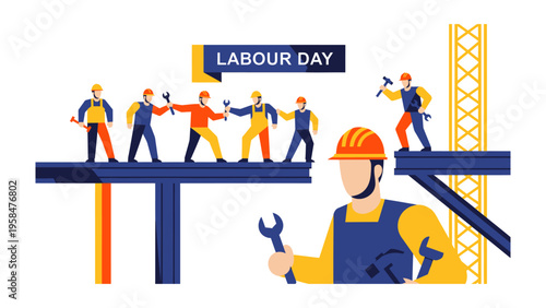 Labor Day construction: A vibrant illustration capturing construction workers celebrating Labor Day, symbolizing their dedication and hard work.