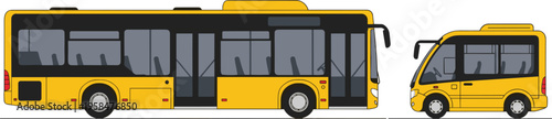 Public Transport Bus Set with City Urban Vehicle Illustration, Modern Yellow Passenger Transit Design for Transportation, Travel, and Mobility Concepts in Flat Style