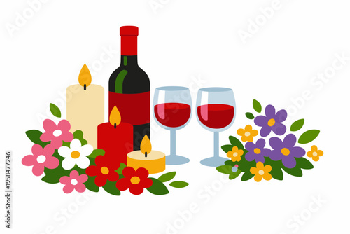 Passover Candles and Wine with Floral Decorations