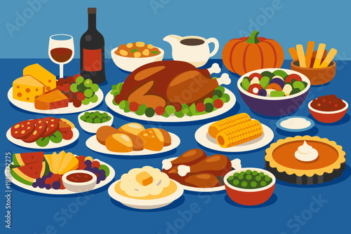 Passover Feast with Colorful Foods and Festive Atmosphere