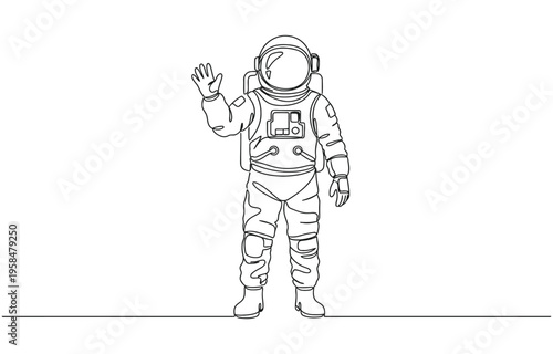 one continuous line astronaut.single line vector astronaut waving hand.
