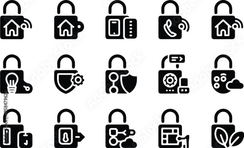 Smart Lock Collection Silhouette Icon Set