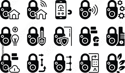 Smart Lock Collection Silhouette Icon Set