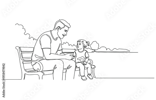 Continuous line drawing of young dad giving some wise advice talk to his child.