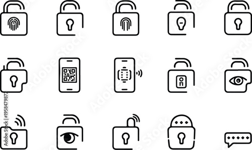 Smart Lock Collection Silhouette Icon Set
