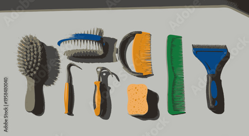Collection of Grooming Tools for Animals.