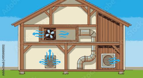 Cross Section of House Showing Ventilation System.