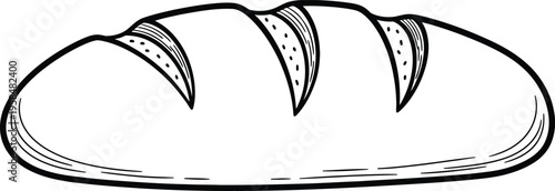 Stylized black and white line art of a fresh bread loaf, ideal for bakery menus and food concepts
