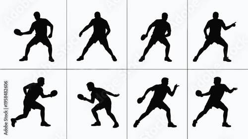 Silhouettes of male athletes in dynamic poses playing basketball in sequences of movement isolated on white background