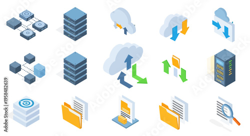 Collection of data storage icons.
