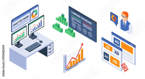 Business data analysis on computer screen.