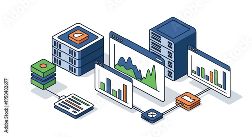 Business data analysis on computer screens.